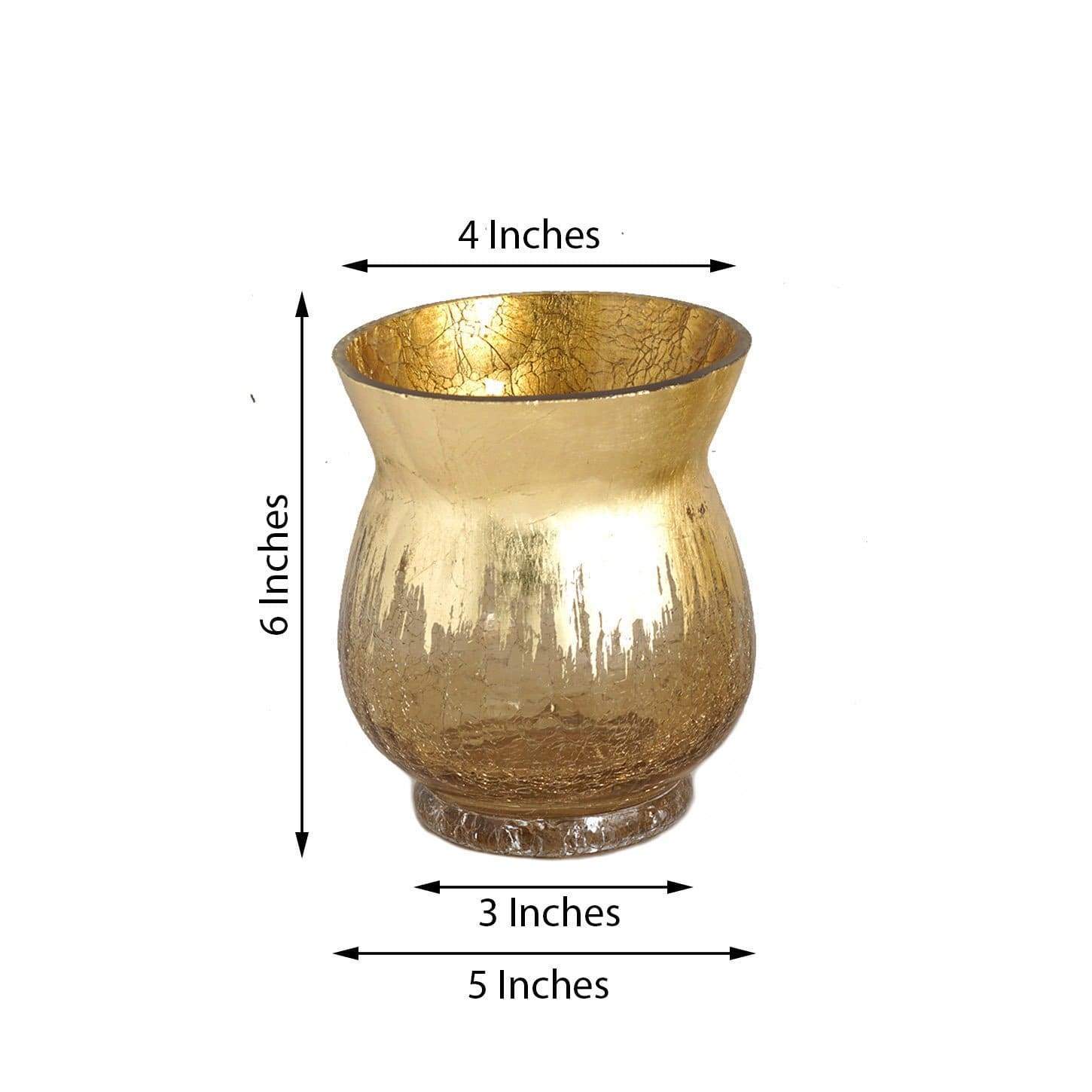 2 pcs 6 in tall Gold Crackle Glass Candle Holders Vases