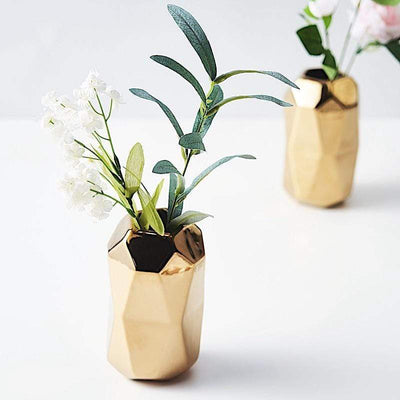 2 pcs 6 in tall Gold Geometric Cylinder Ceramic Vases Centerpieces