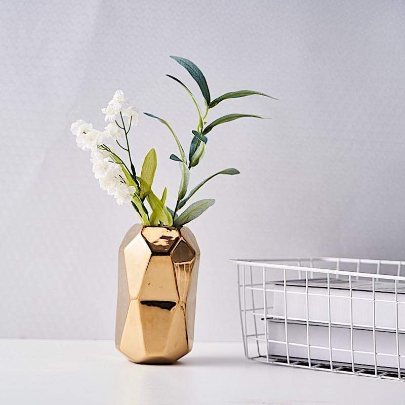2 pcs 6 in tall Gold Geometric Cylinder Ceramic Vases Centerpieces