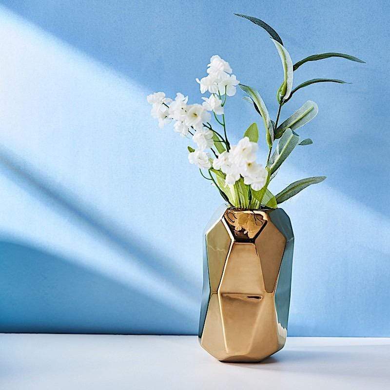 2 pcs 6 in tall Gold Geometric Cylinder Ceramic Vases Centerpieces