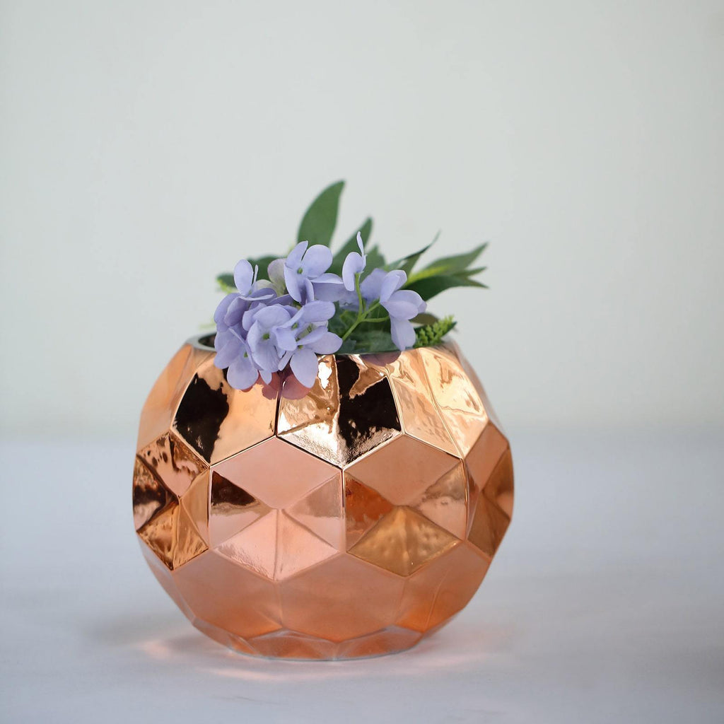 2 pcs 6 in tall Rose Gold Geometric Mercury Glass Candle Holders Vases Centerpieces