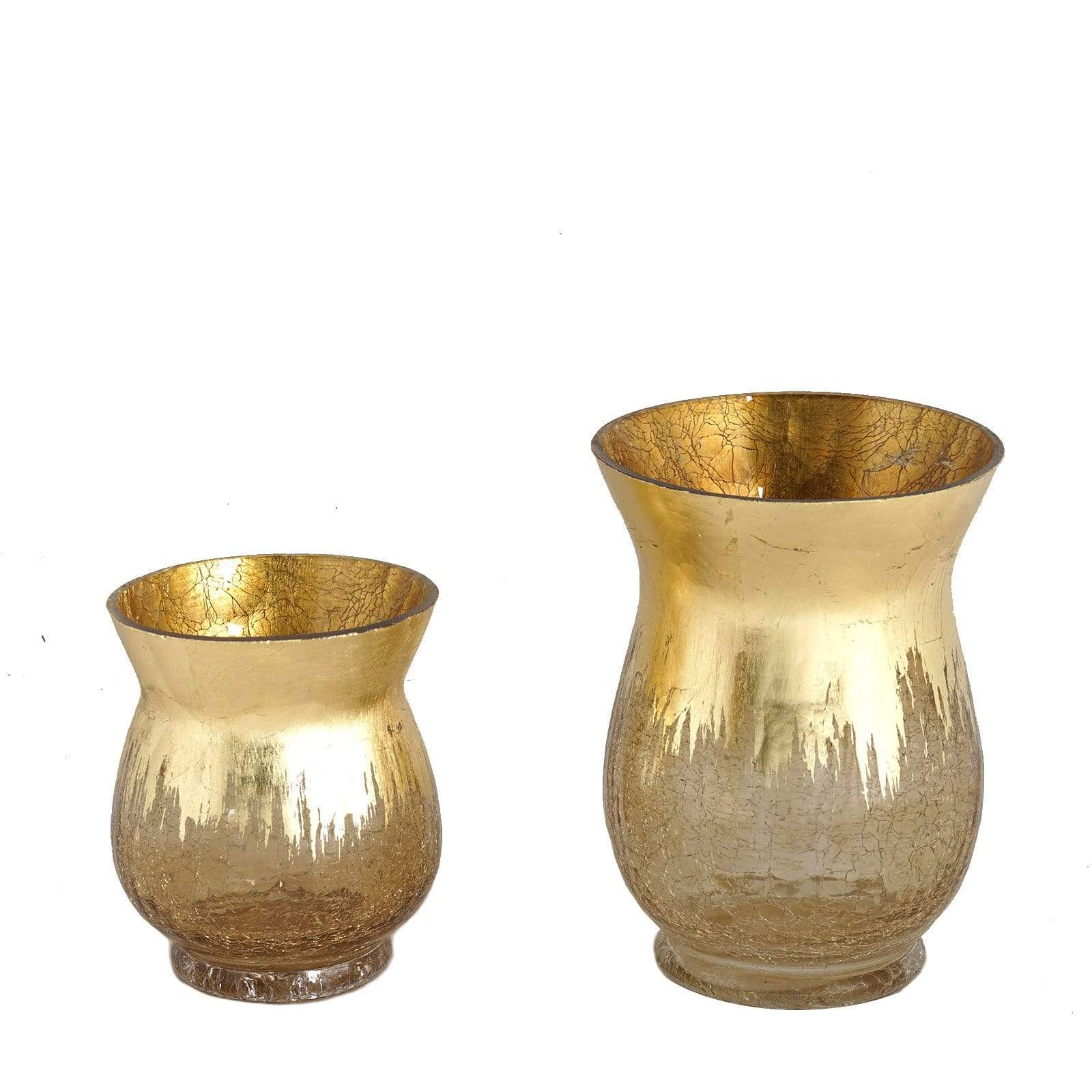 2 pcs 8 in tall Gold Crackle Glass Candle Holders Vases