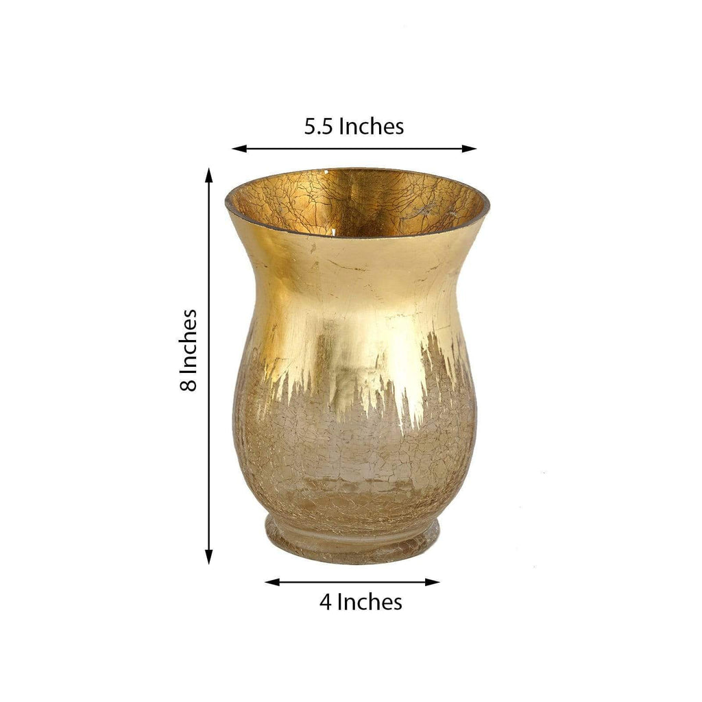 2 pcs 8 in tall Gold Crackle Glass Candle Holders Vases