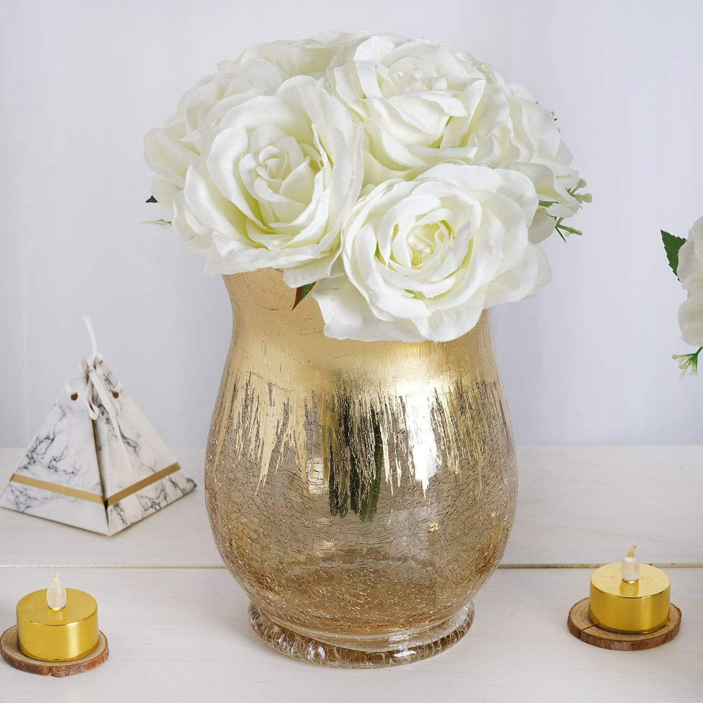 2 pcs 14 in tall Clear with Gold Top Glass Bottles Jar Vases