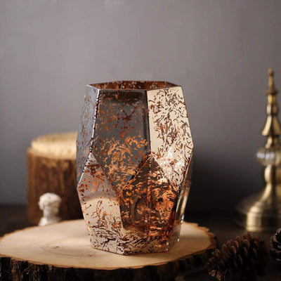 2 pcs 12 in tall Silver with Rose Gold Geometric Mercury Glass Candle Holders Vases Centerpieces