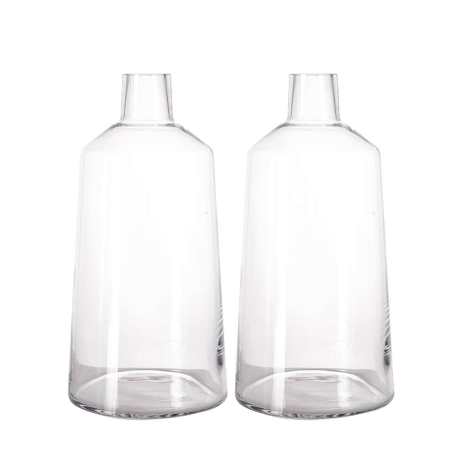 2 pcs Large 12 in tall Clear Glass Vases with Tapered Neck