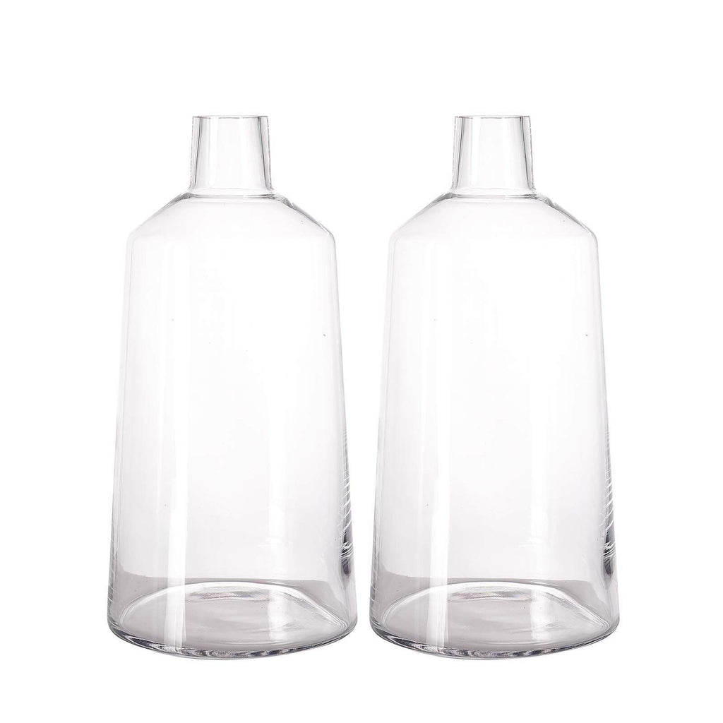 2 pcs Large 12 in tall Clear Glass Vases with Tapered Neck