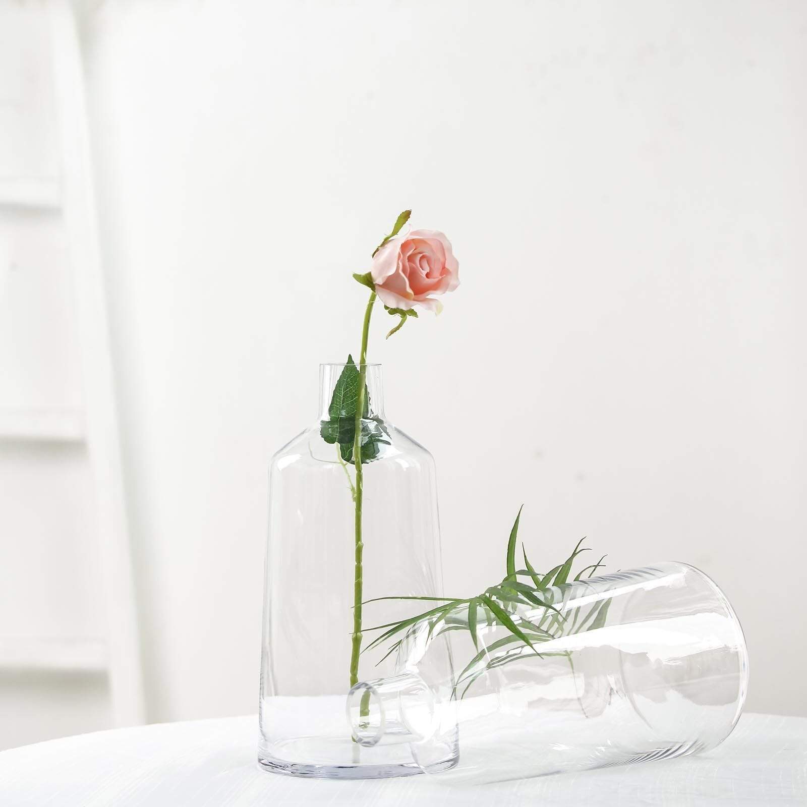 2 pcs Large 12 in tall Clear Glass Vases with Tapered Neck