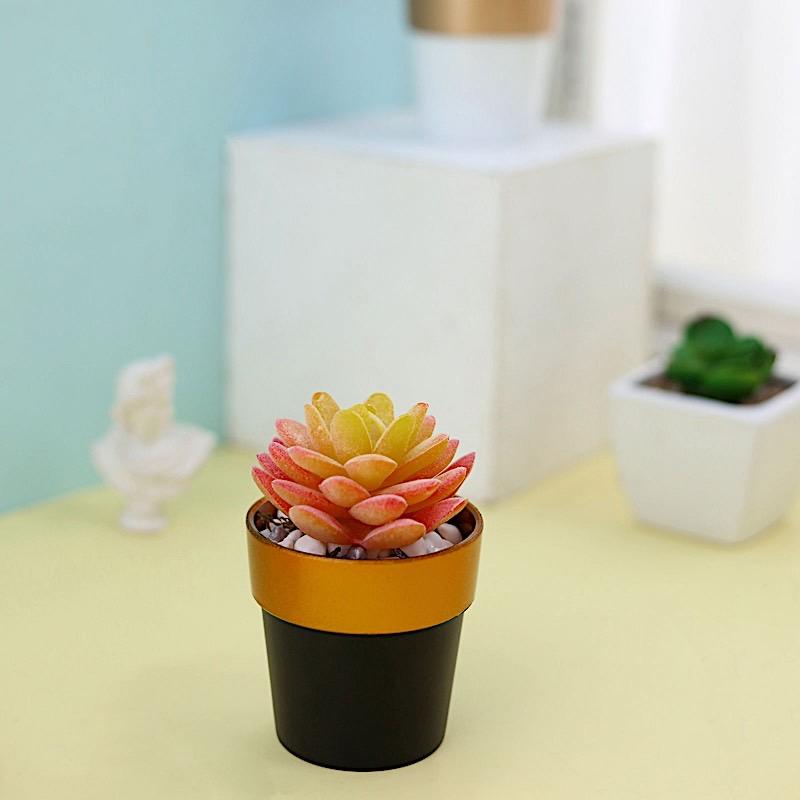 3 pcs 3 in tall Metallic Round Plastic Flower Plant Pots