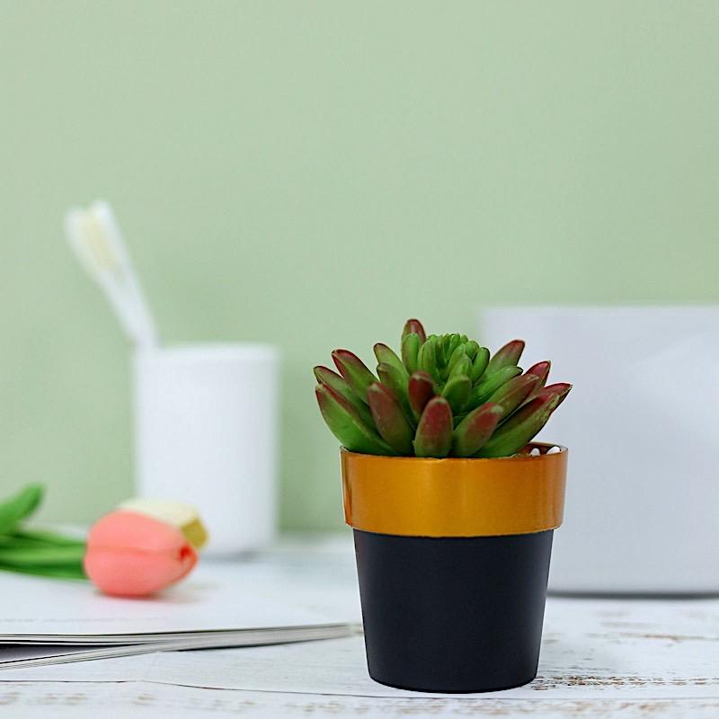 3 pcs 3 in tall Metallic Round Plastic Flower Plant Pots