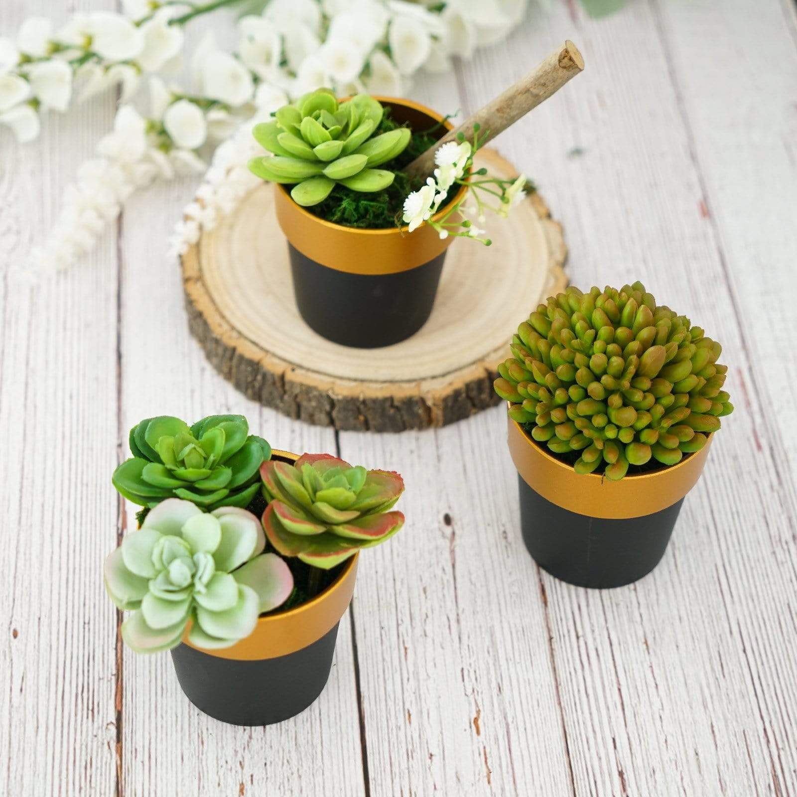3 pcs 3 in tall Metallic Round Plastic Flower Plant Pots