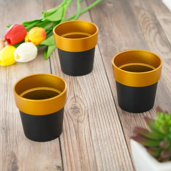 3 pcs 3 in tall Metallic Round Plastic Flower Plant Pots