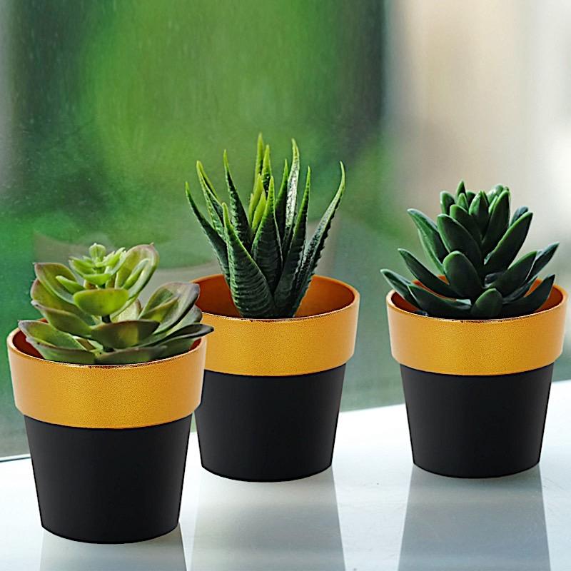 3 pcs 3 in tall Metallic Round Plastic Flower Plant Pots