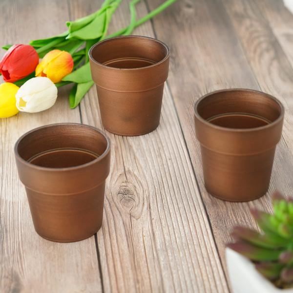 3 pcs 3 in tall Metallic Round Plastic Flower Plant Pots
