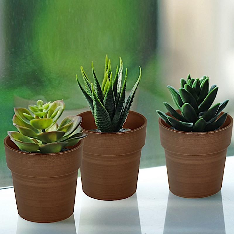 3 pcs 3 in tall Metallic Round Plastic Flower Plant Pots
