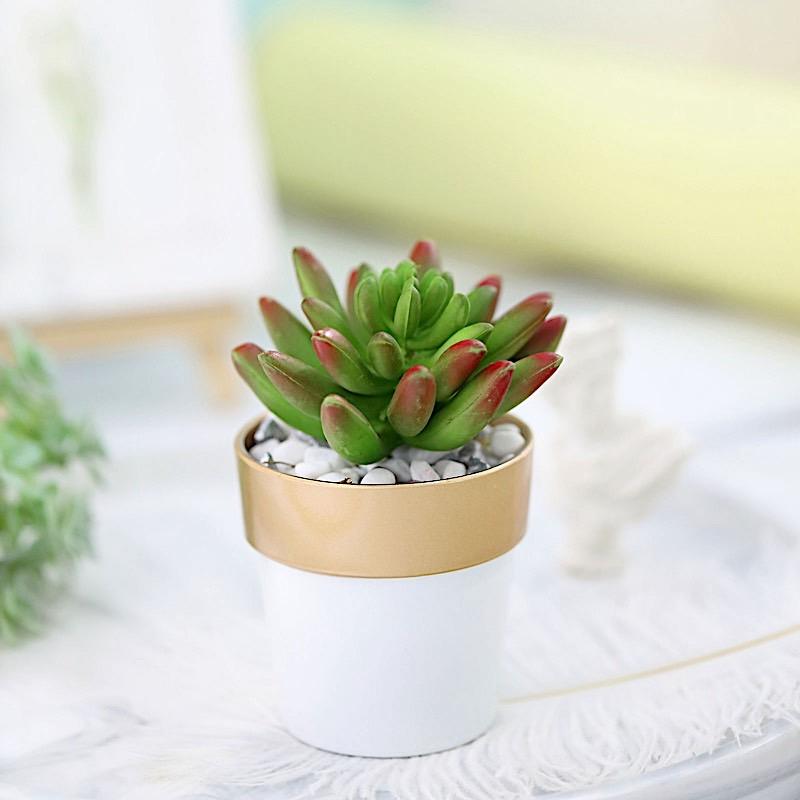 3 pcs 3 in tall Metallic Round Plastic Flower Plant Pots