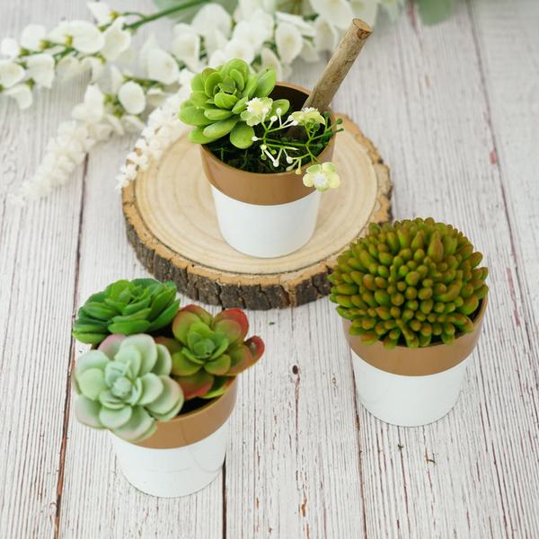 3 pcs 3 in tall Metallic Round Plastic Flower Plant Pots