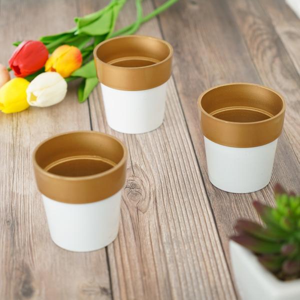 3 pcs 3 in tall Metallic Round Plastic Flower Plant Pots