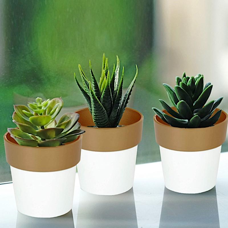 3 pcs 3 in tall Metallic Round Plastic Flower Plant Pots