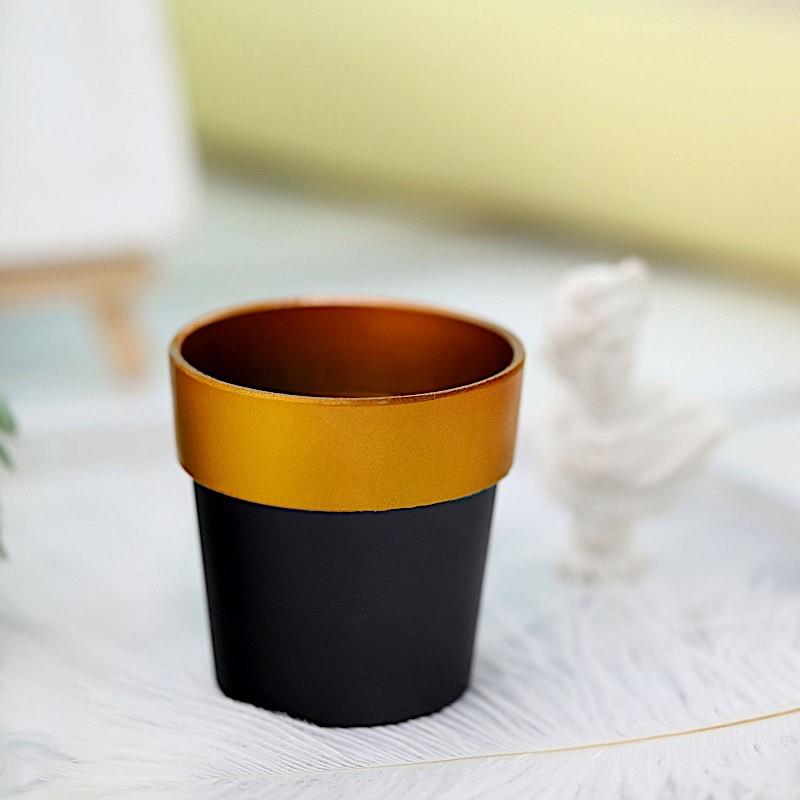 3 plastic plant pots 3-Pack Plastic Flower Plant Pots 3" Small Black With Gold Rim | Indoor Decorative Planters