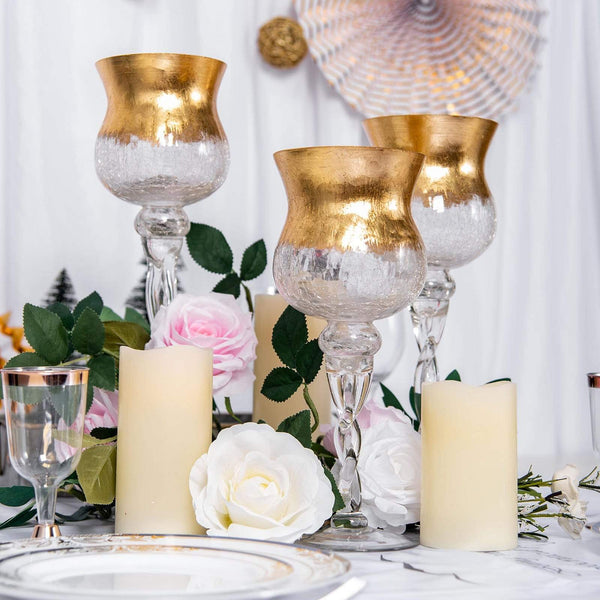 2 pcs 6 in tall Gold Crackle Glass Candle Holders Vases