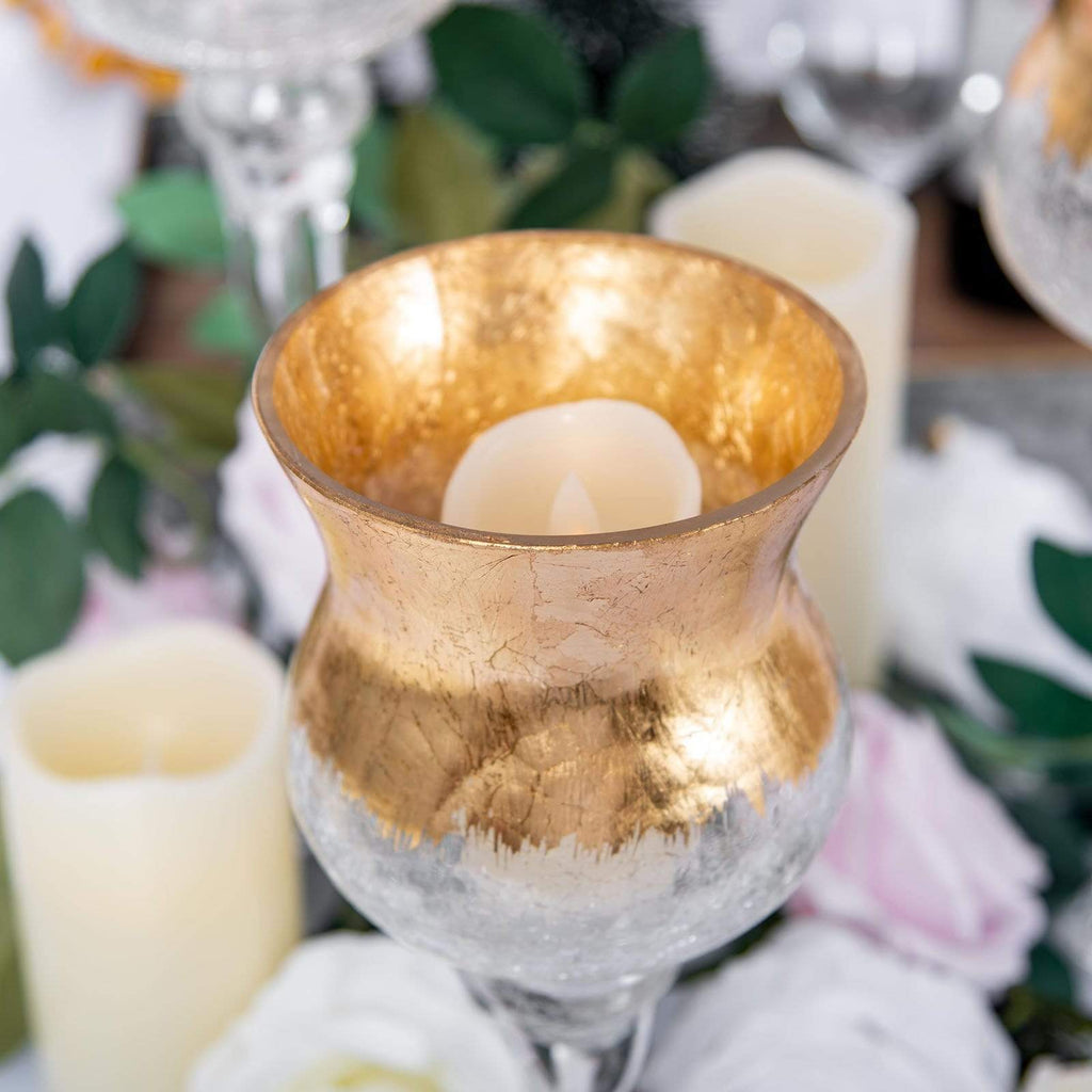 BalsaCircle 3 Clear Small Glass Flower Vases Metallic Gold Trim