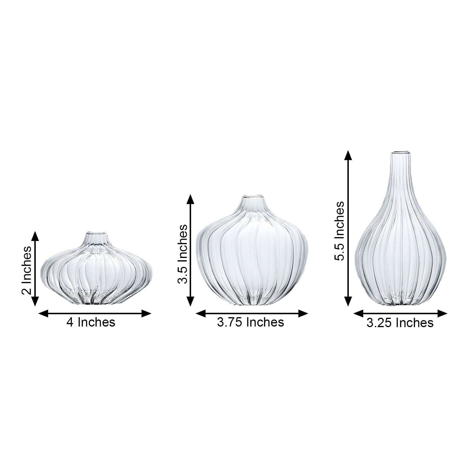 3 Round Ribbed Glass Flower Vases Table Centerpieces