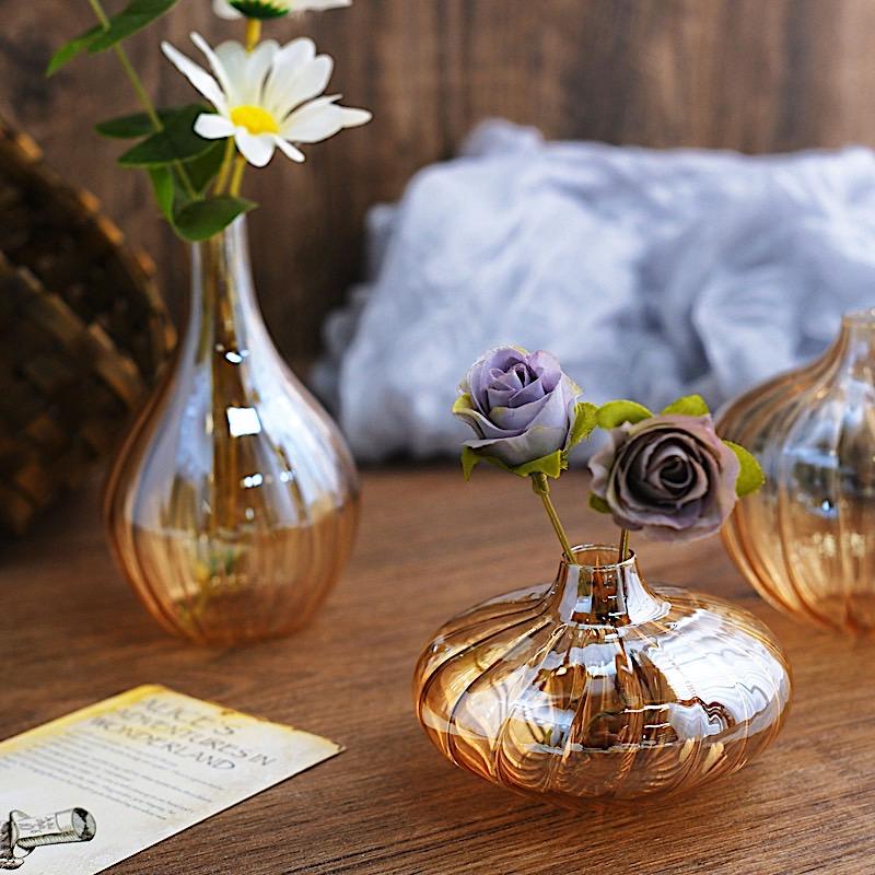 3 Round Ribbed Glass Flower Vases Table Centerpieces