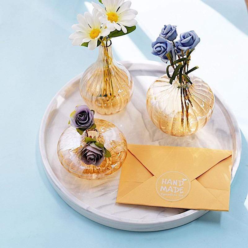 3 Round Ribbed Glass Flower Vases Table Centerpieces
