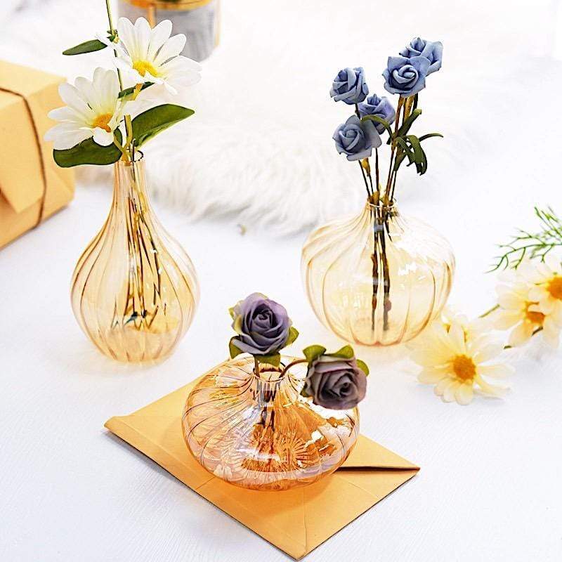 3 Round Ribbed Glass Flower Vases Table Centerpieces
