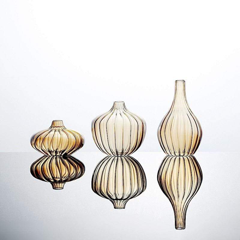 3 Round Ribbed Glass Flower Vases Table Centerpieces