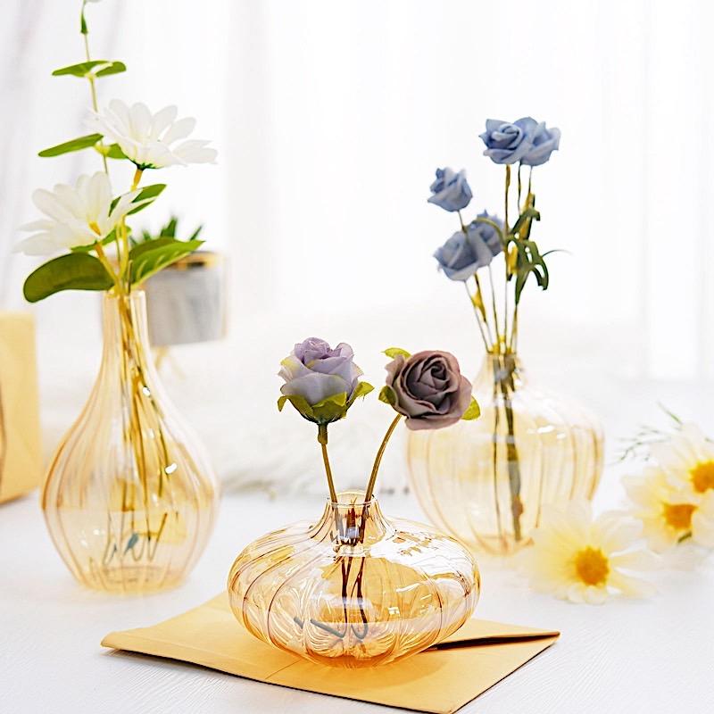3 Round Ribbed Glass Flower Vases Table Centerpieces