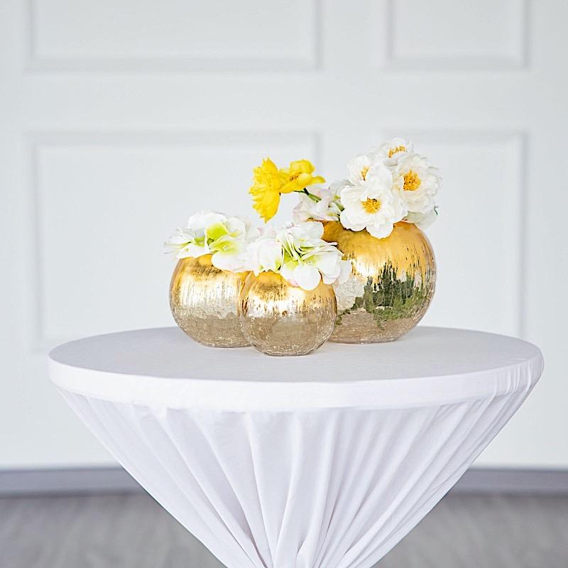 4.5 in tall Gold Crackle Glass Round Candle Holder Vase