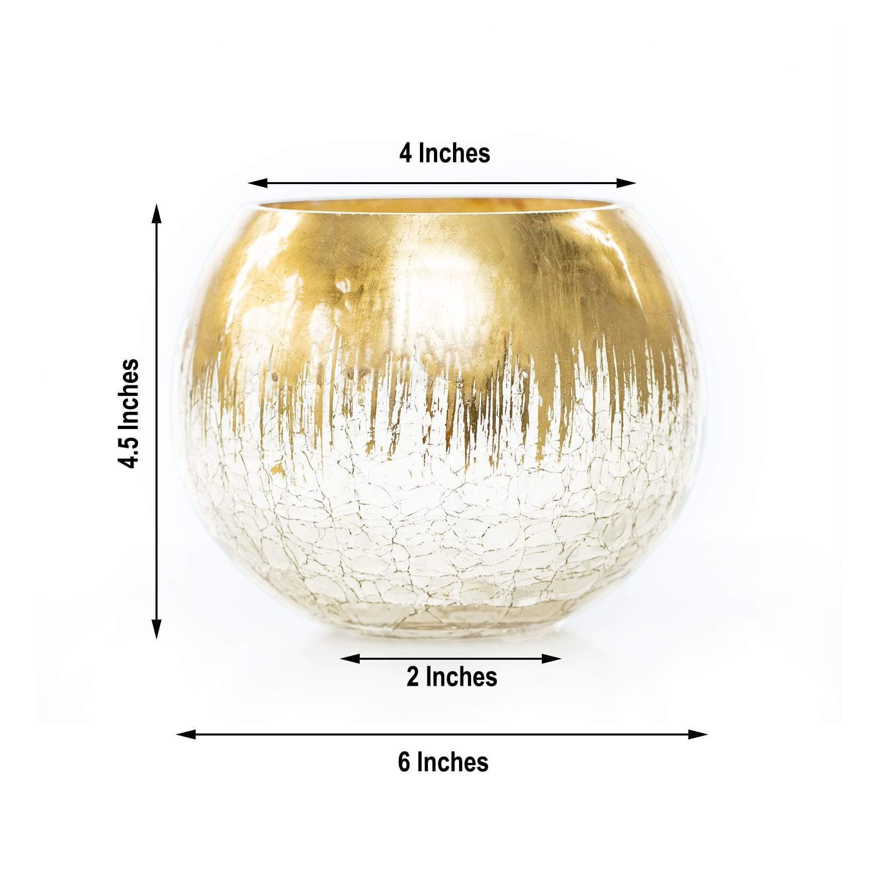 4.5 in tall Gold Crackle Glass Round Candle Holder Vase