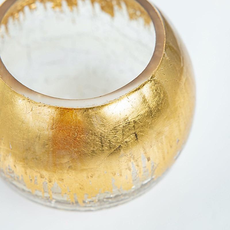 4 in tall Gold Crackle Glass Round Candle Holder Vase