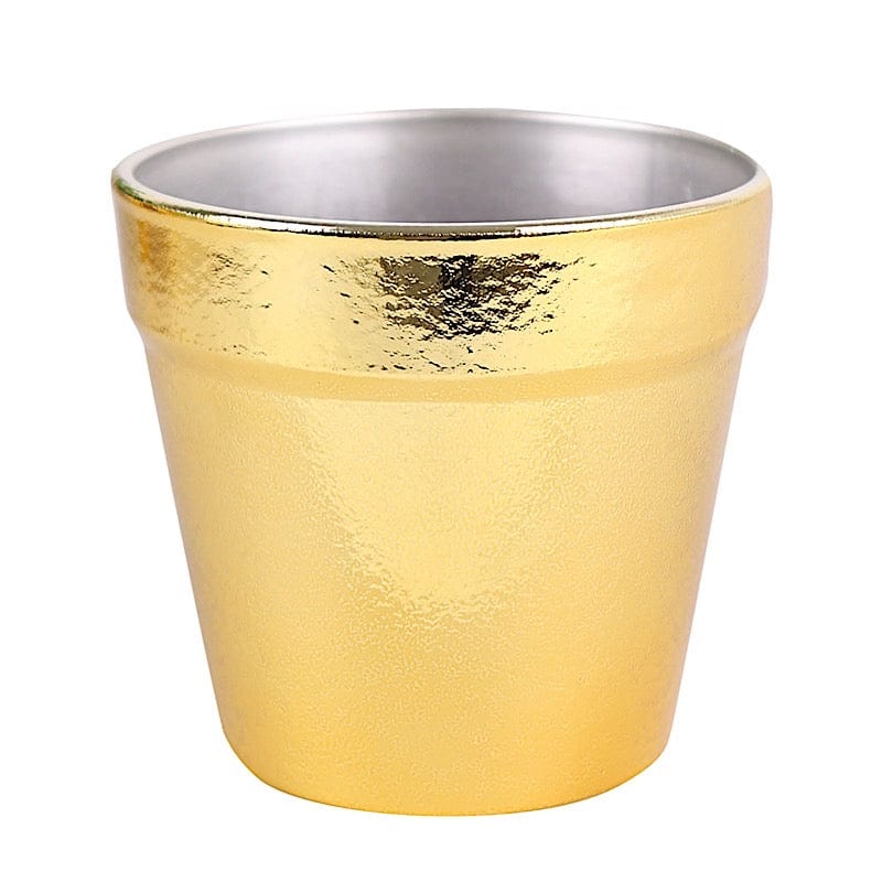 6 Gold 3 in tall Metallic Round Plastic Flower Plant Pots