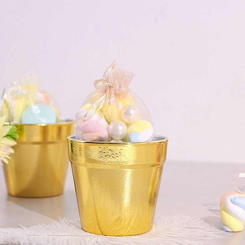 rose gold pots for plants 6 Gold 3 in tall Metallic Round Plastic Flower Plant Pots