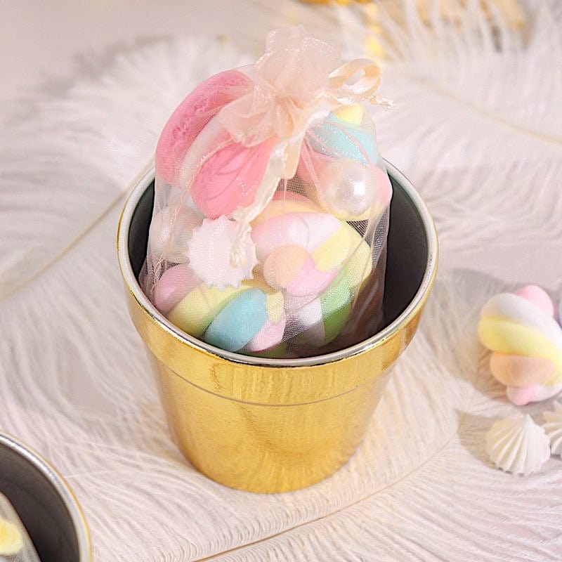 6 Gold 3 in tall Metallic Round Plastic Flower Plant Pots