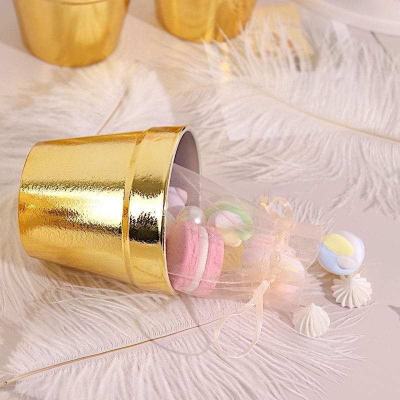 6 Gold 3 in tall Metallic Round Plastic Flower Plant Pots