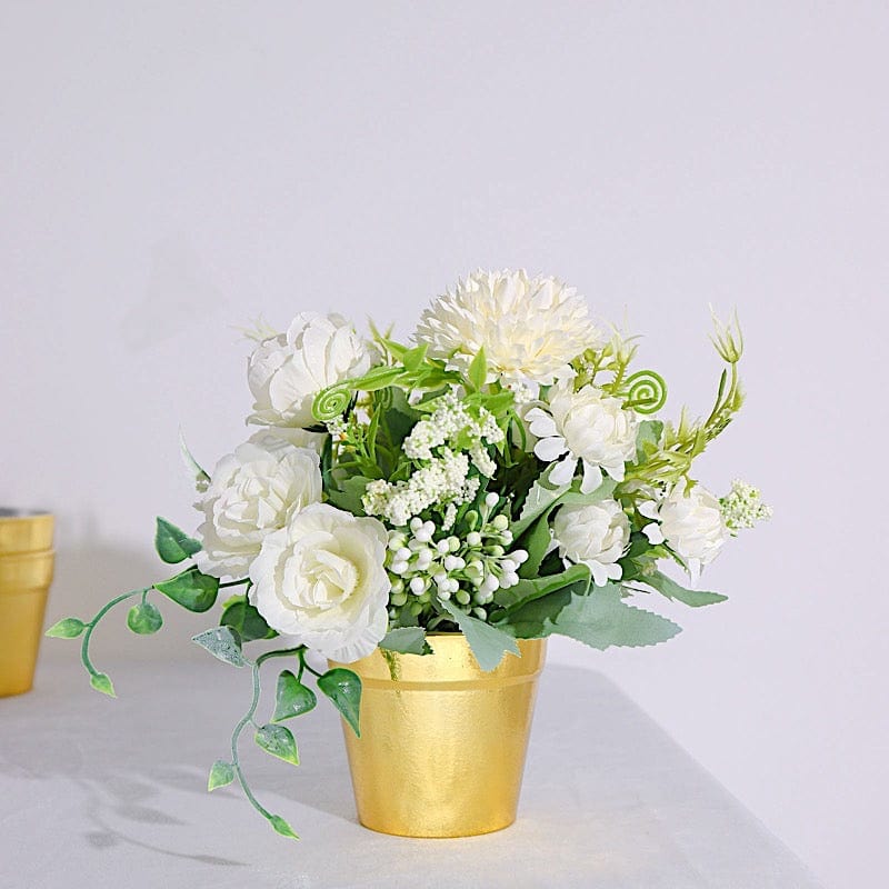 6 Gold 3 in tall Metallic Round Plastic Flower Plant Pots