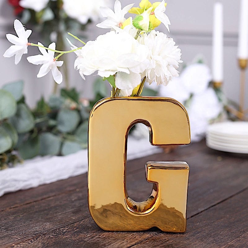 6 in Gold Metallic Letters and Symbols Ceramic Flower Vase Centerpiece
