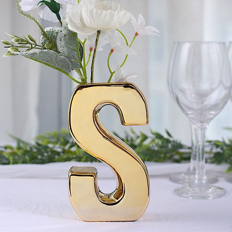 6 in Gold Metallic Letters and Symbols Ceramic Flower Vase Centerpiece