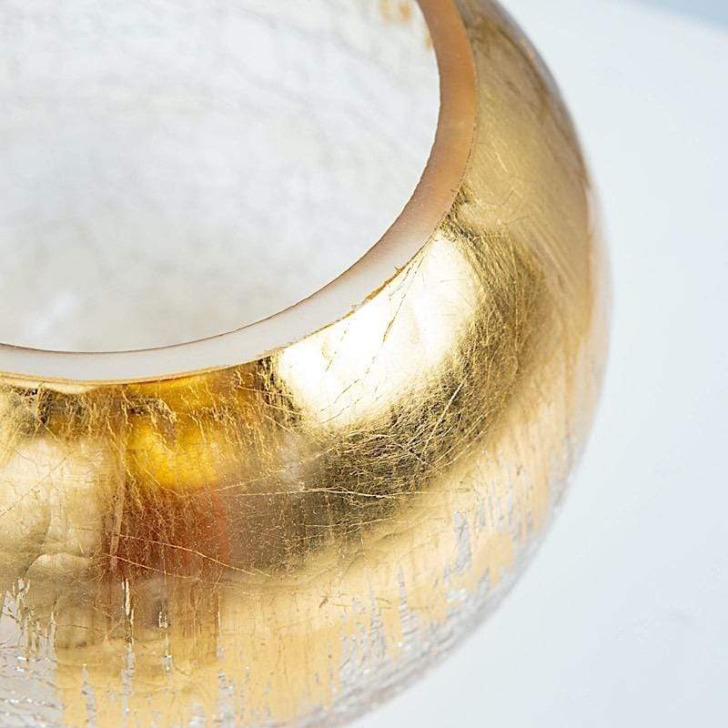 6 in tall Gold Crackle Glass Round Candle Holder Vase