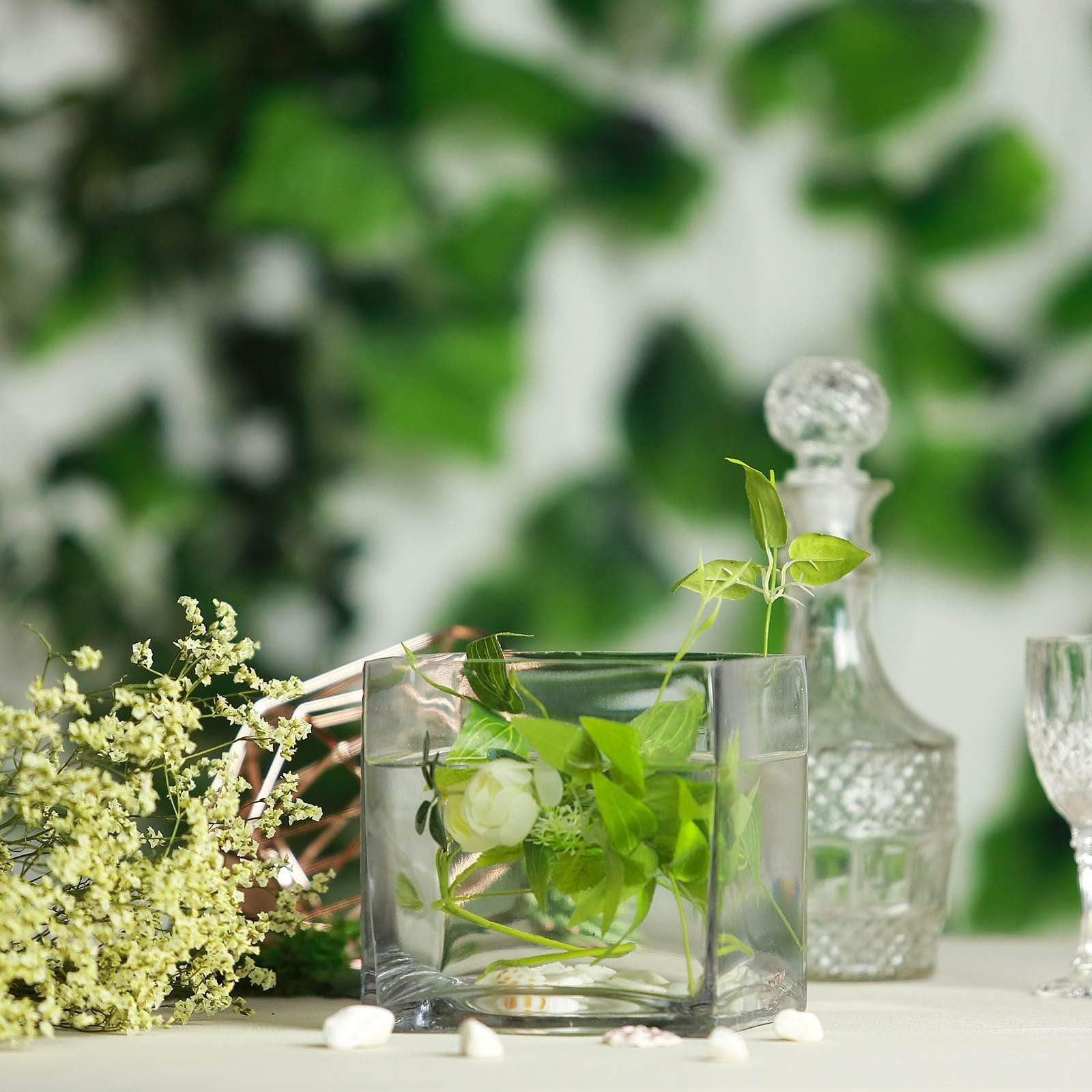 6 pcs 6 in tall Clear Glass Cube Vases Centerpieces