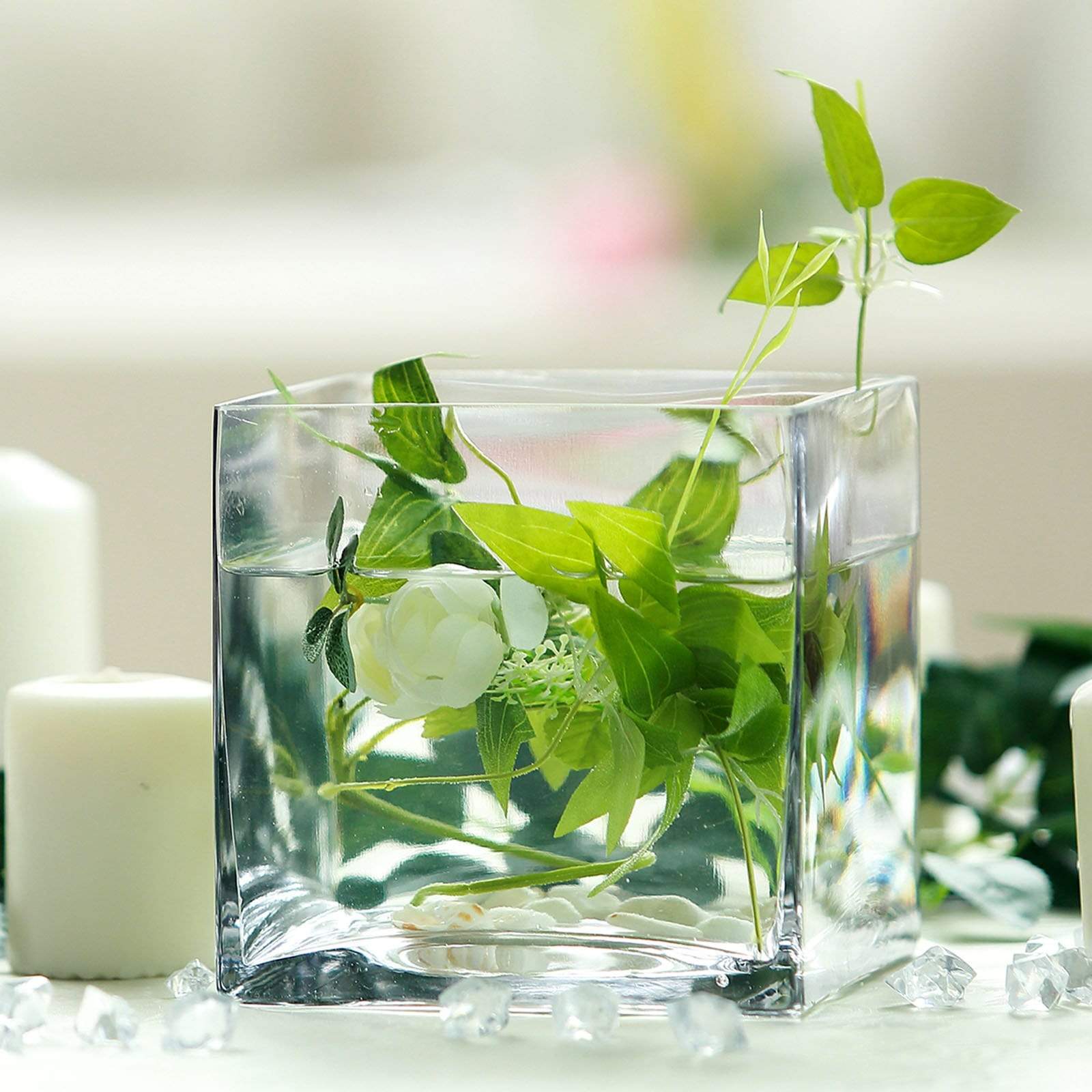 6 pcs 6 in tall Clear Glass Cube Vases Centerpieces