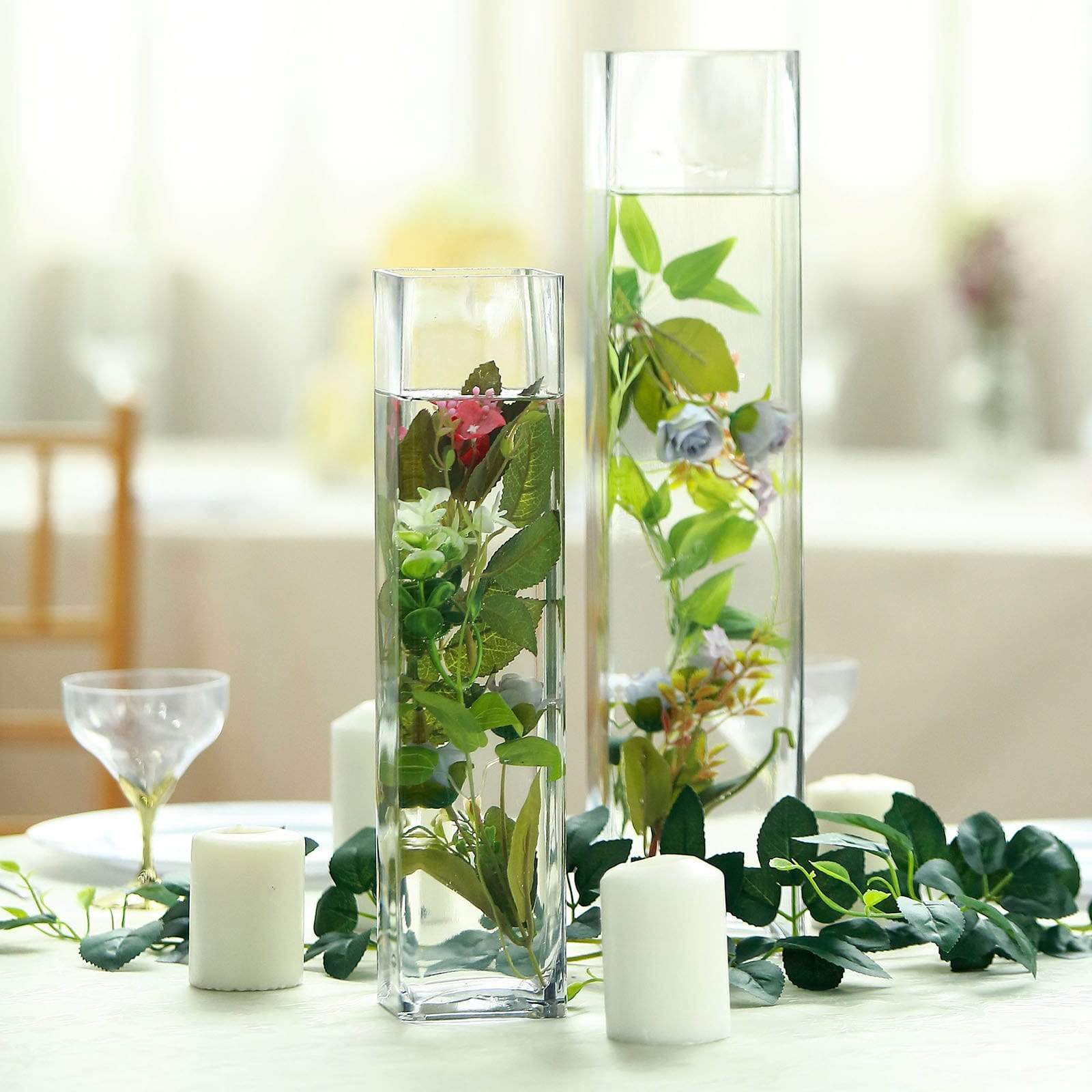 6 pcs Clear Glass Square Block Vases Centerpieces