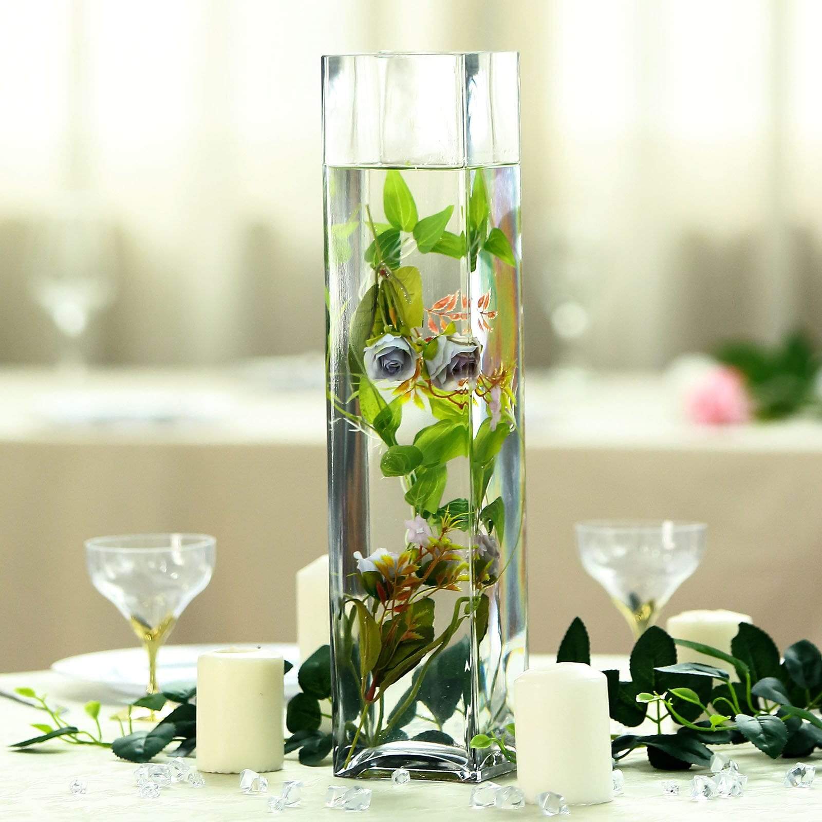 6 pcs Clear Glass Square Block Vases Centerpieces