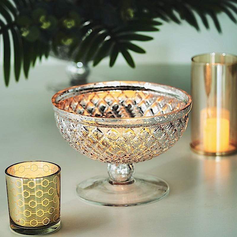 8 in Compote Vase Mercury Glass Bowl Centerpiece
