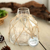 8 in tall Clear with Twine Net and Metal Coin Tag Glass Jar Vase