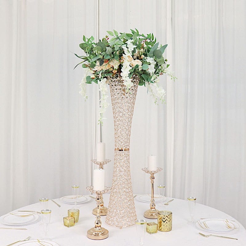 Gold 36 in Crystal Beaded Metal Hurricane Flower Vase Centerpiece